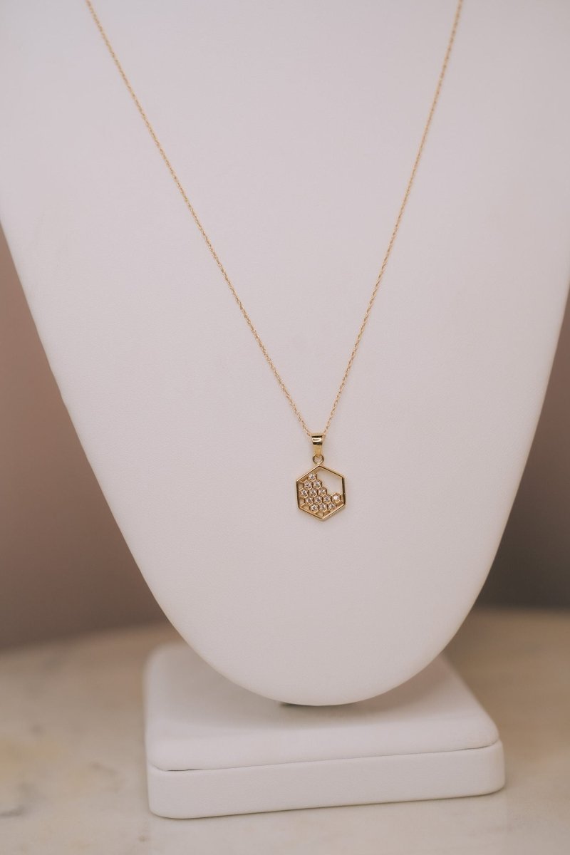 10K Yellow Gold & CZ Honeycomb NecklaceZPL - Fine LineNECKLACES