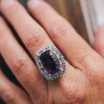 14k White Gold, 7ct Amethyst Surrounded by Blue Topaz and Diamonds RingZiabirdRINGS