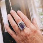 14k White Gold, 7ct Amethyst Surrounded by Blue Topaz and Diamonds RingZiabirdRINGS