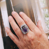 14k White Gold, 7ct Amethyst Surrounded by Blue Topaz and Diamonds RingZiabirdRINGS