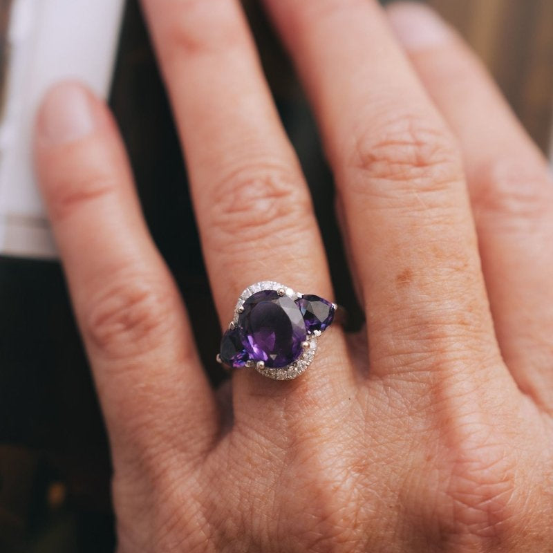 14k White Gold and Amethyst Accented with Diamonds RingZiabirdRINGS