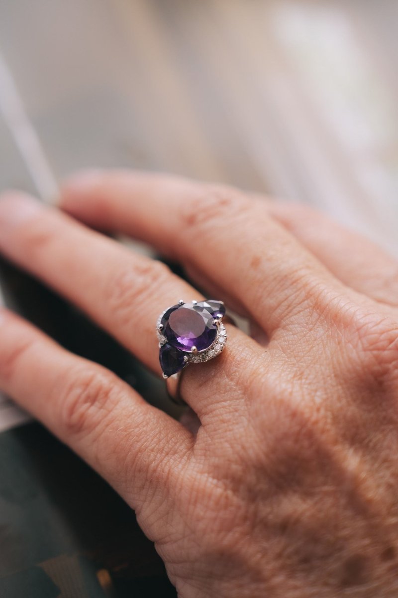 14k White Gold and Amethyst Accented with Diamonds RingZiabirdRINGS