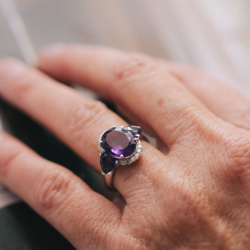 14k White Gold and Amethyst Accented with Diamonds RingZiabirdRINGS