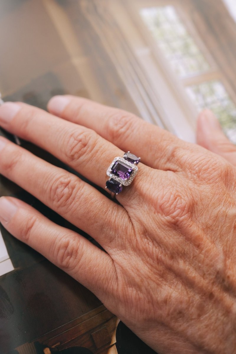 14k White Gold and Triple Amethyst Accented with Diamonds RingZiabirdRINGS