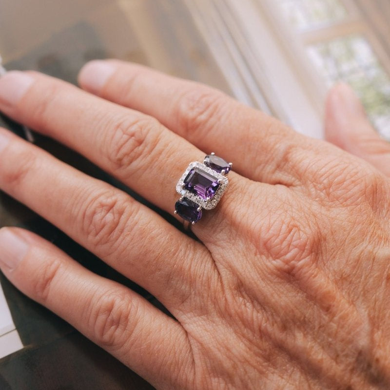 14k White Gold and Triple Amethyst Accented with Diamonds RingZiabirdRINGS