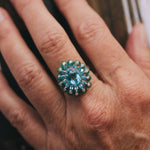 14k White Gold, Blue Topaz, Emerald and Diamond RingZiabirdRINGS