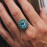 14k White Gold, Blue Topaz, Emerald and Diamond RingZiabirdRINGS