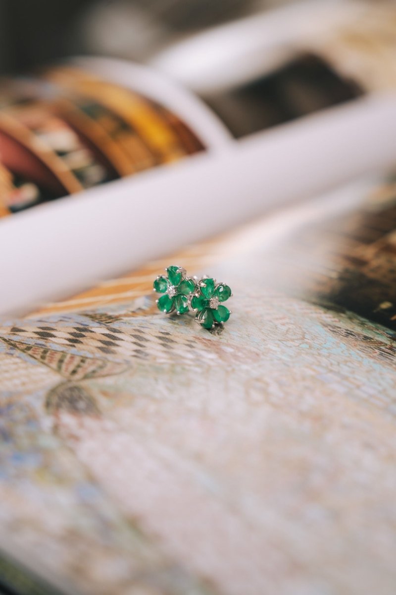 14K White Gold & Emerald and Diamond Flower EarringsZPL - Fine LineEARRINGS