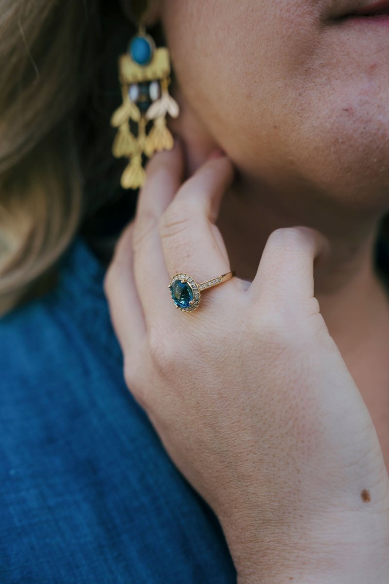 14k Wide Yellow Gold Band, Sapphires with Diamonds RingZiabirdRINGS