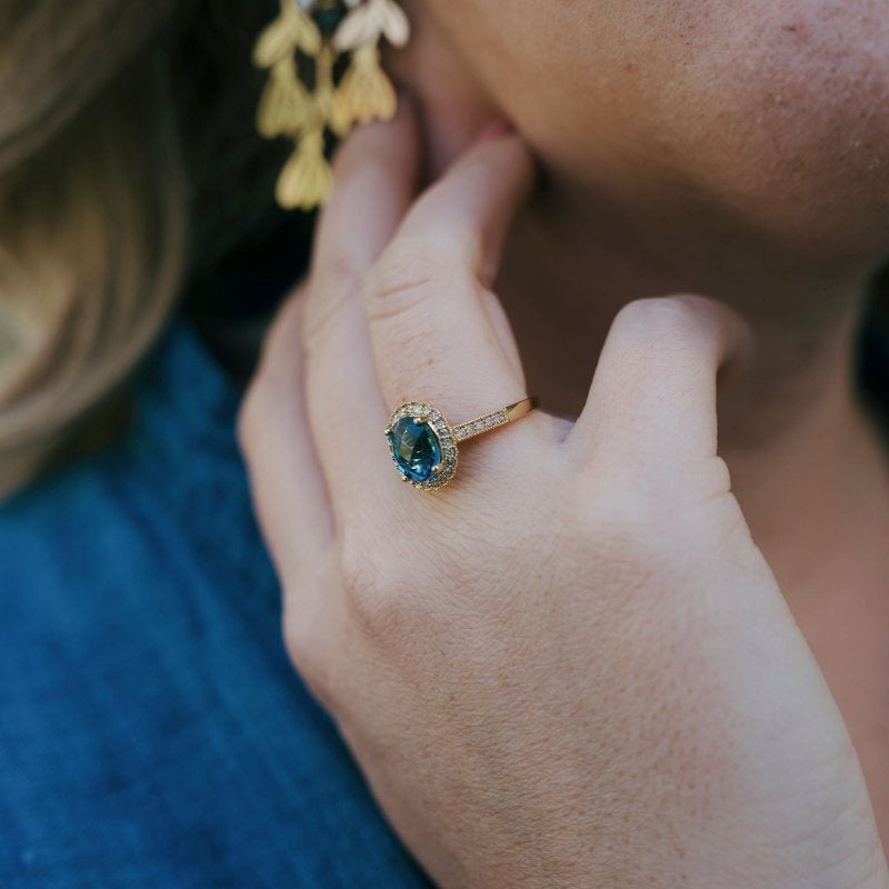 14k Wide Yellow Gold Band, Sapphires with Diamonds RingZiabirdRINGS