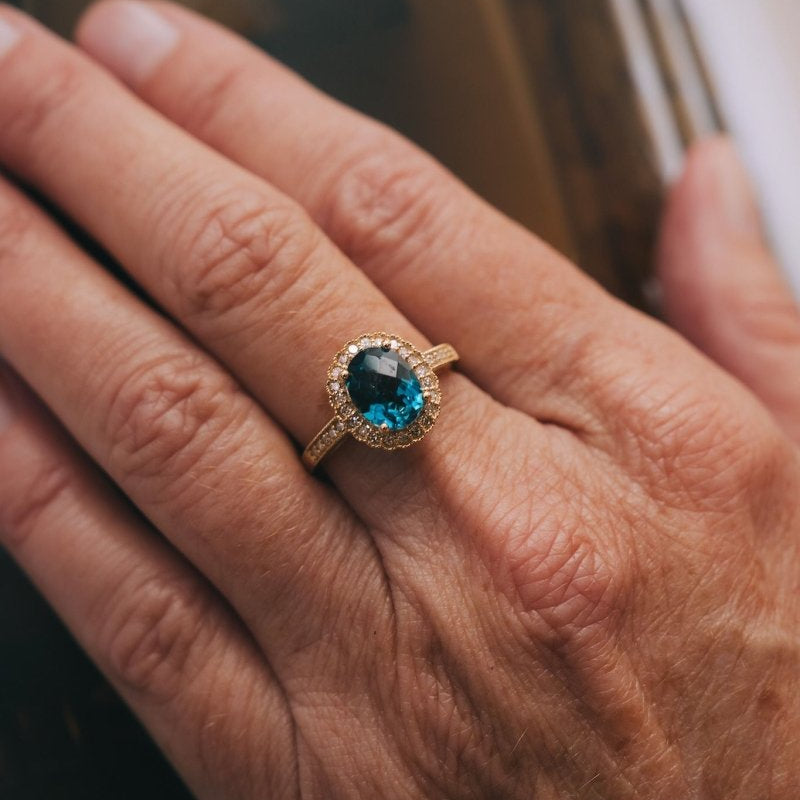 14k Yellow Gold, London Blue Topaz with Diamonds RingZiabirdRINGS