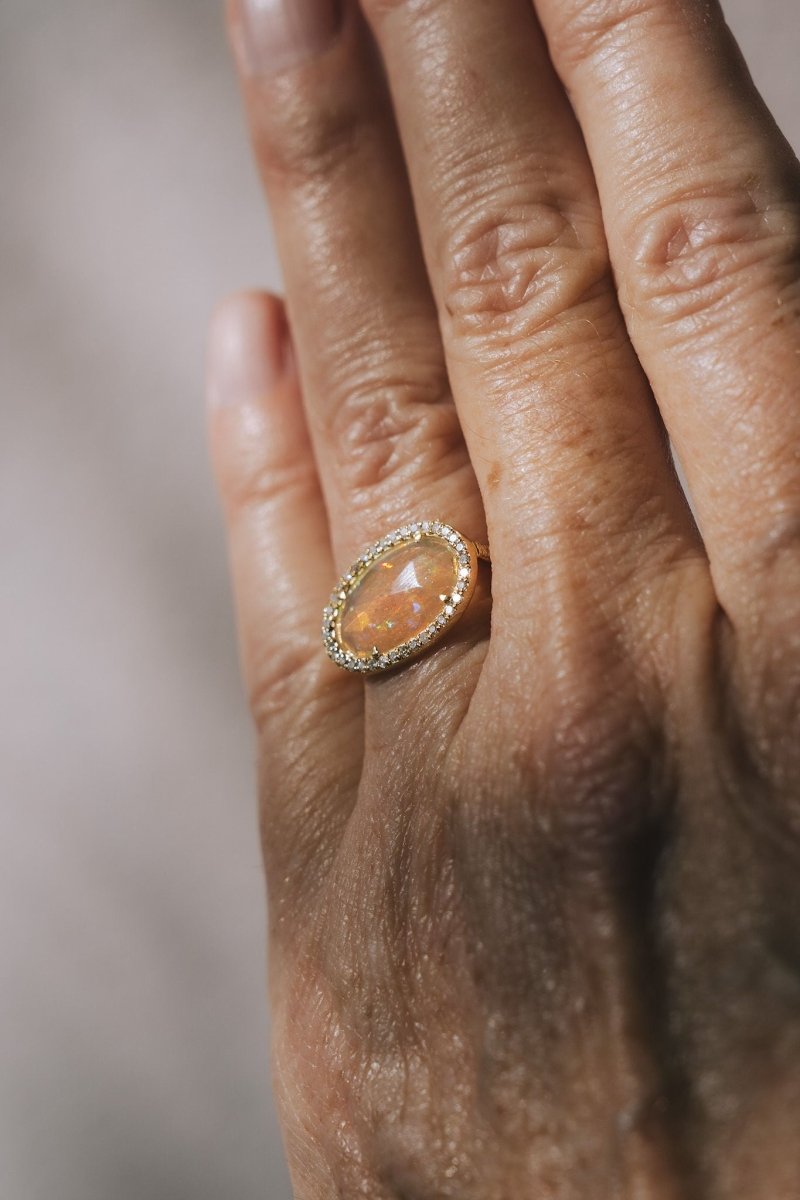 14k Yellow Gold Opal and Diamonds RingZiabirdRINGS