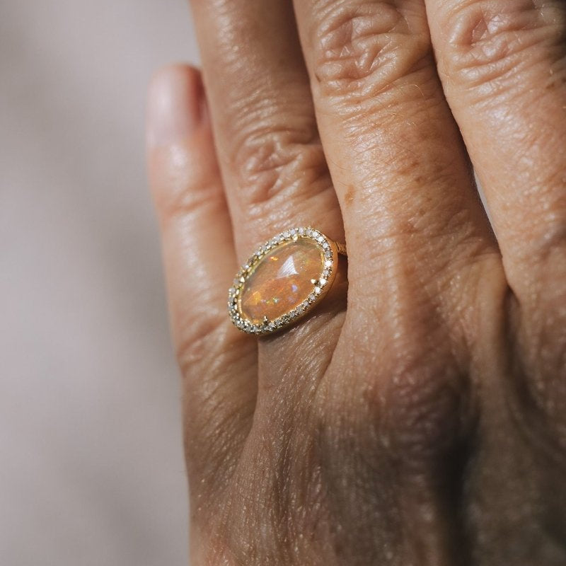 14k Yellow Gold Opal and Diamonds RingZiabirdRINGS