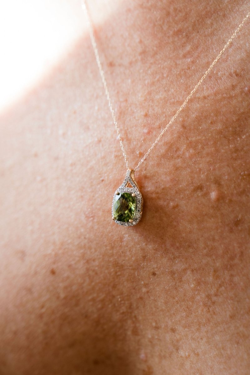 14K Yellow Gold Peridot w/diamonds NecklaceZiabirdNECKLACES