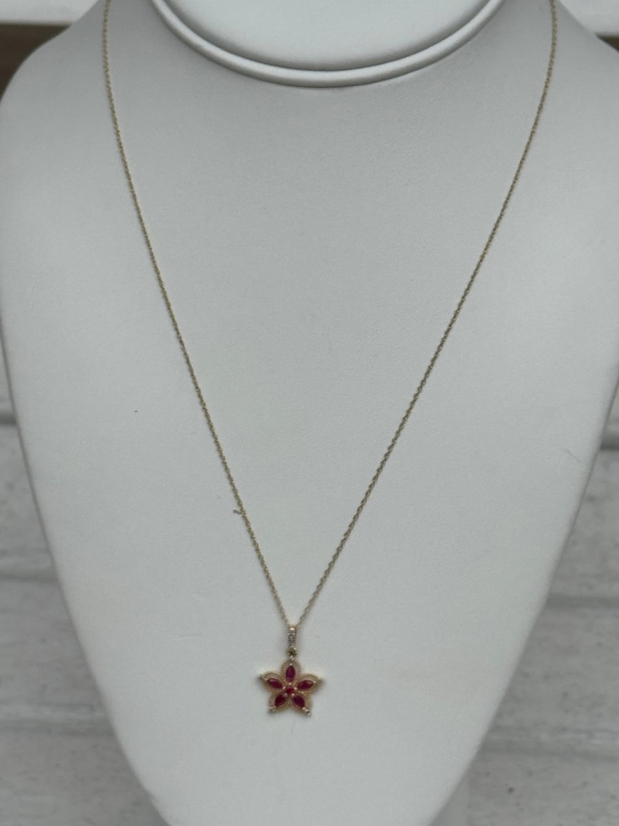 14K Yellow Gold Ruby and Diamond Flower NecklaceZiabirdNECKLACES