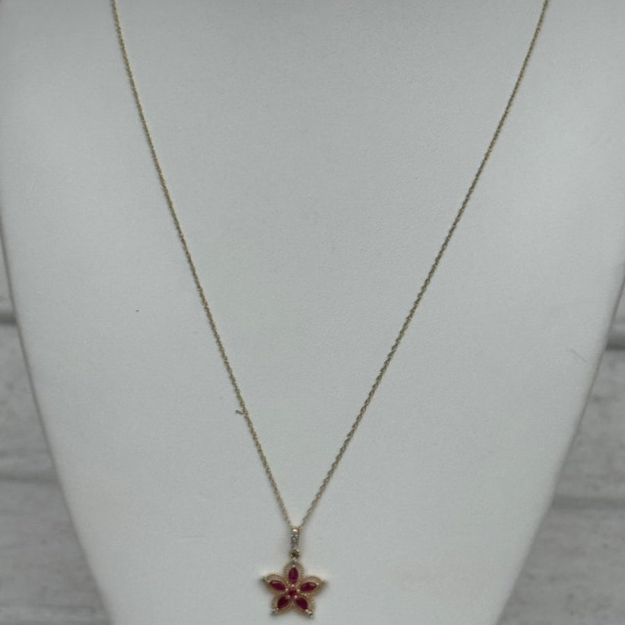 14K Yellow Gold Ruby and Diamond Flower NecklaceZiabirdNECKLACES