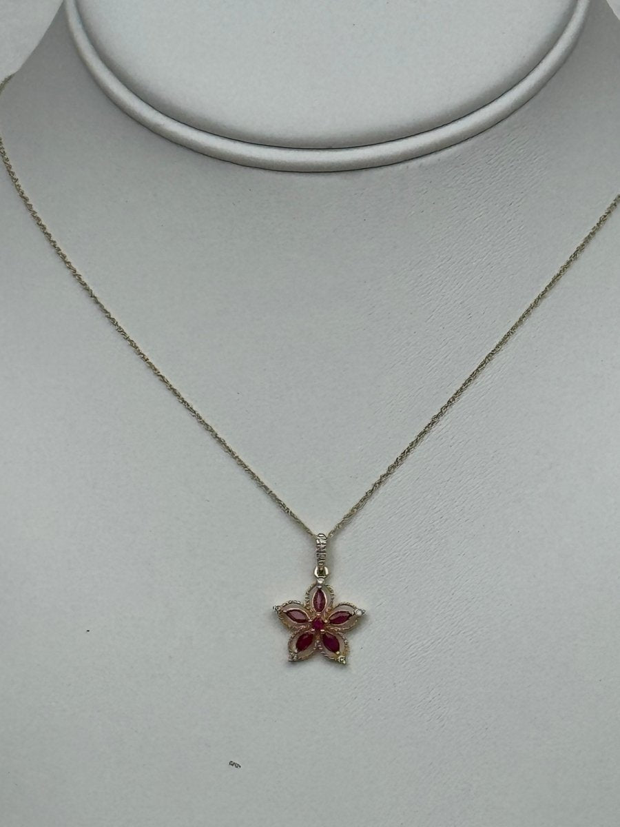 14K Yellow Gold Ruby and Diamond Flower NecklaceZiabirdNECKLACES