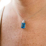 18K White Gold and Emerald Cut Blue Topaz with Teardrop Pearl and Diamonds NecklaceZiabirdNECKLACES