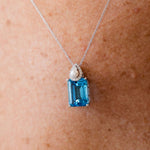 18K White Gold and Emerald Cut Blue Topaz with Teardrop Pearl and Diamonds NecklaceZiabirdNECKLACES