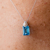 18K White Gold and Emerald Cut Blue Topaz with Teardrop Pearl and Diamonds NecklaceZiabirdNECKLACES