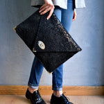 3D Black Symmetria Leather Clutch: Silver / SmallANA KOUTSI