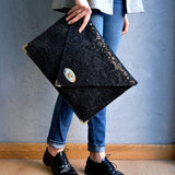 3D Black Symmetria Leather Clutch: Silver / SmallANA KOUTSI