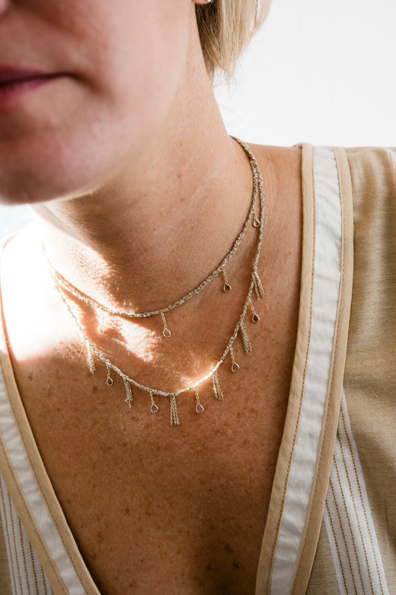 Adjustable Sliced Diamond Necklace in Woven Gold Grey N° 606Marie Laure ChamorelNECKLACES