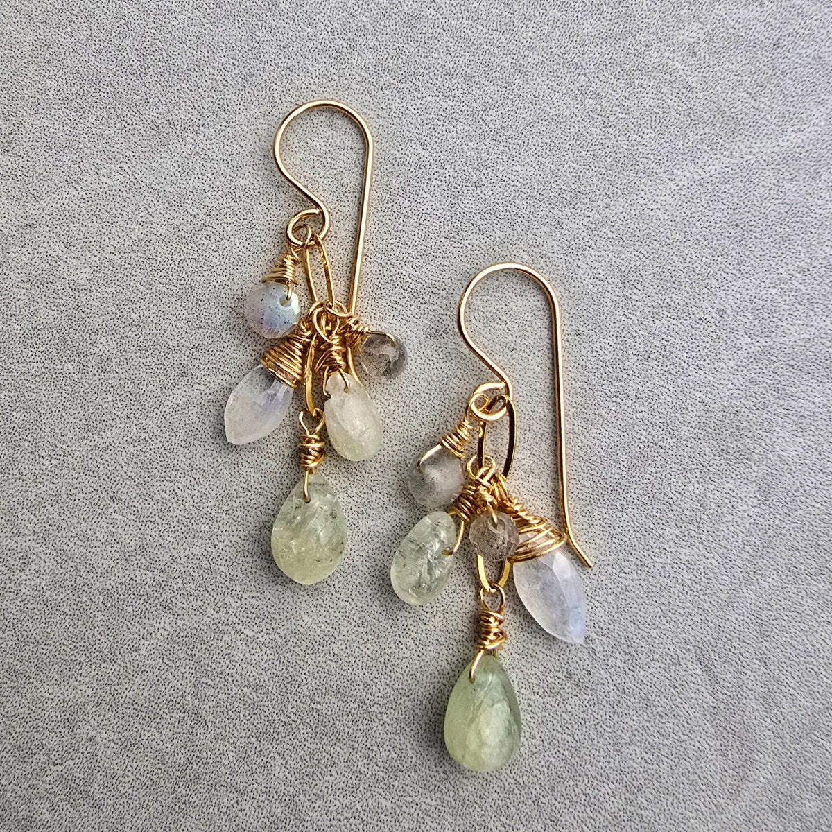 Aqua Marine, Labradorite & Moonstone Cluster Drops #1514James & JezebelleEARRINGS