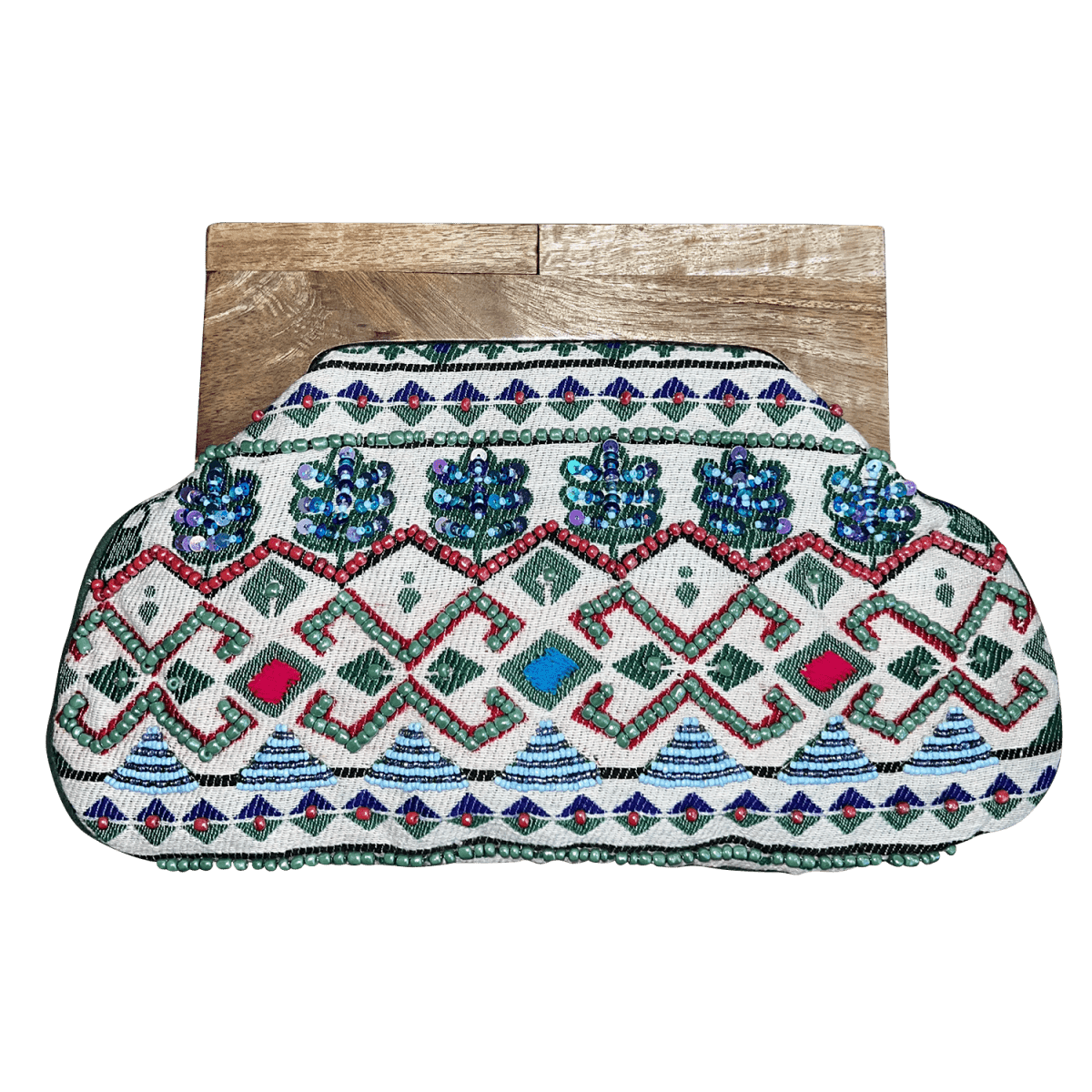 Beaded Cotton Clutch with Wooden HandleChloe & LexBAGS