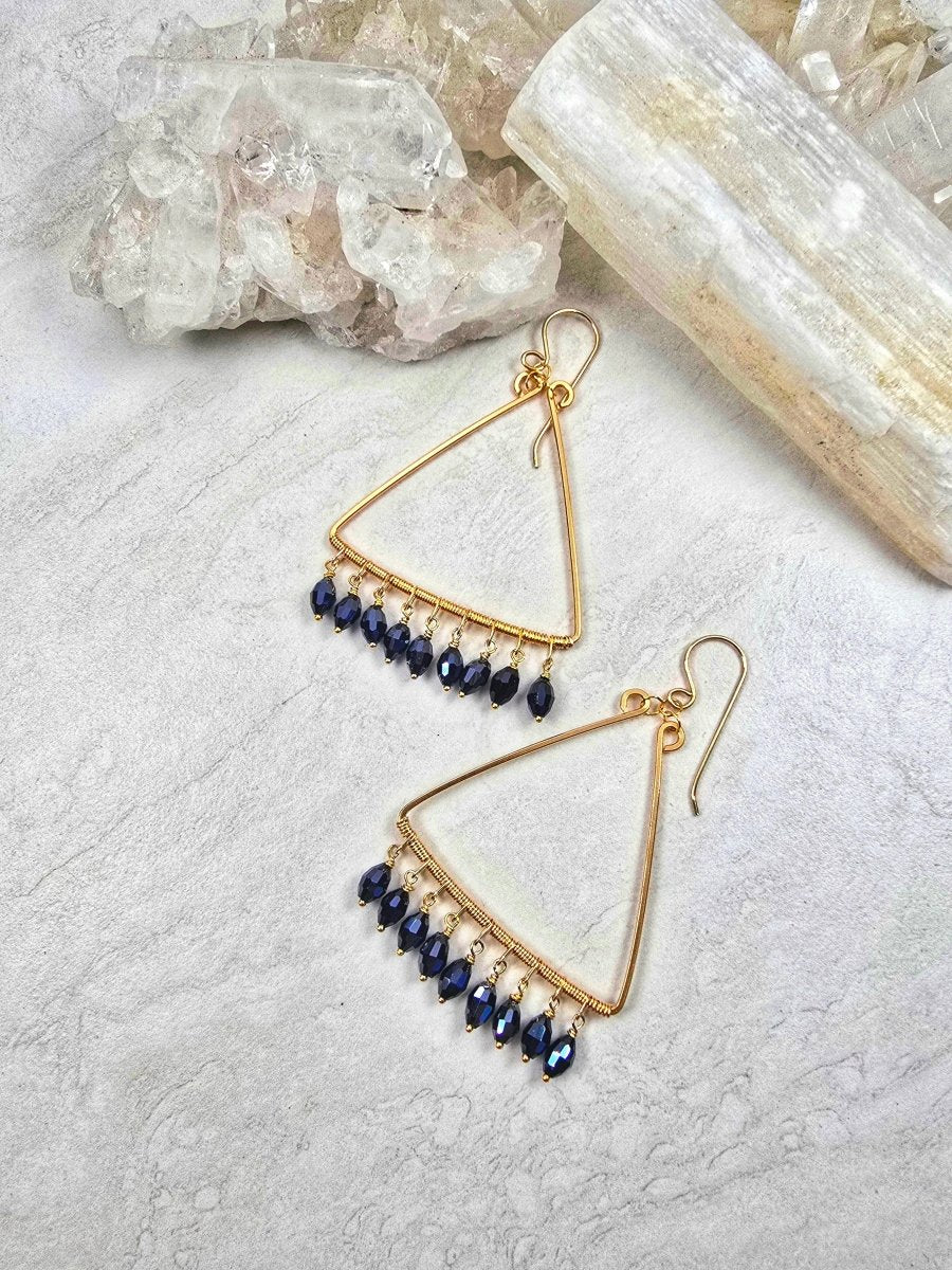 Black Crystal Triangle Fringe Gold #1528James & JezebelleEARRINGS