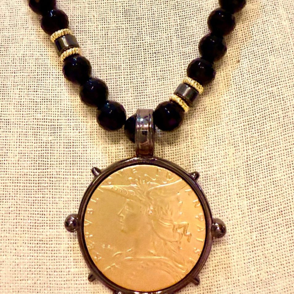 Black Onyx and Coin Pendant Necklace #4Bella Smith DesignsNECKLACES