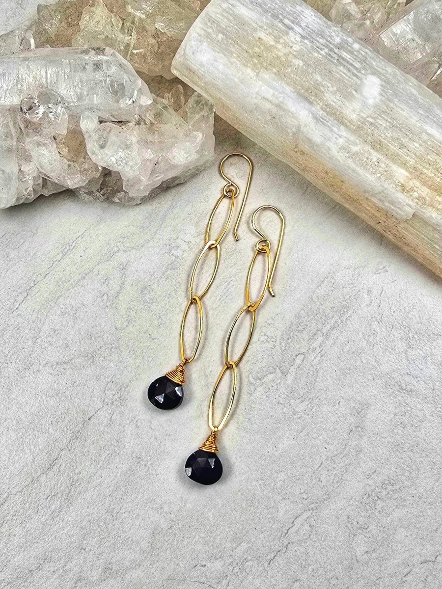 Black Spinel Chain Drop Gold #1532James & JezebelleEARRINGS