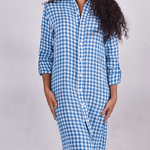 Blue Crinkle Check Linen Midi Dress by Emily Phillips - PRE SALEEmily PhillipsDRESS