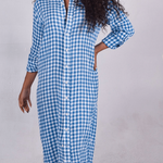 Blue Crinkle Check Linen Midi Dress by Emily Phillips - PRE SALEEmily PhillipsDRESS