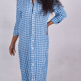 Blue Crinkle Check Linen Midi Dress by Emily Phillips - PRE SALEEmily PhillipsDRESS