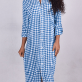 Blue Crinkle Check Linen Midi Dress by Emily Phillips - PRE SALEEmily PhillipsDRESS