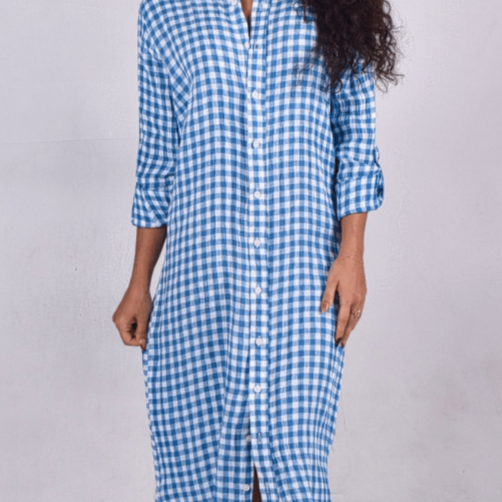 Blue Crinkle Check Linen Midi Dress by Emily Phillips - PRE SALEEmily PhillipsDRESS