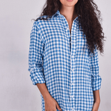 Blue Crinkle Check Linen Midi Dress by Emily Phillips - PRE SALEEmily PhillipsDRESS