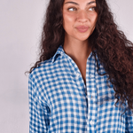 Blue Crinkle Check Linen Midi Dress by Emily Phillips - PRE SALEEmily PhillipsDRESS