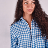 Blue Crinkle Check Linen Midi Dress by Emily Phillips - PRE SALEEmily PhillipsDRESS