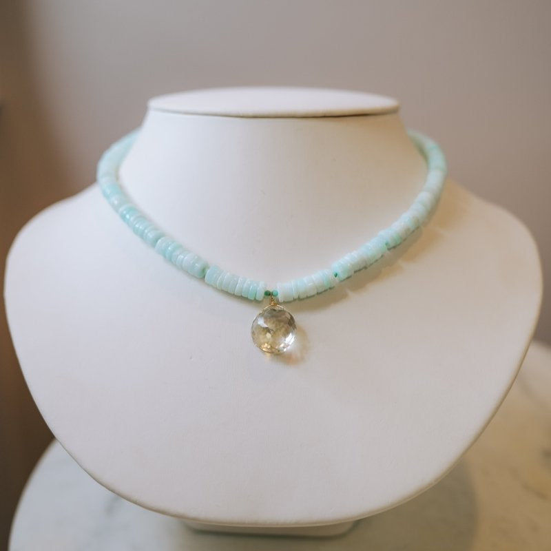 Blue Opal Heishi Gemstone Necklace w Large Lemon QuartzBeth ZinkNECKLACES