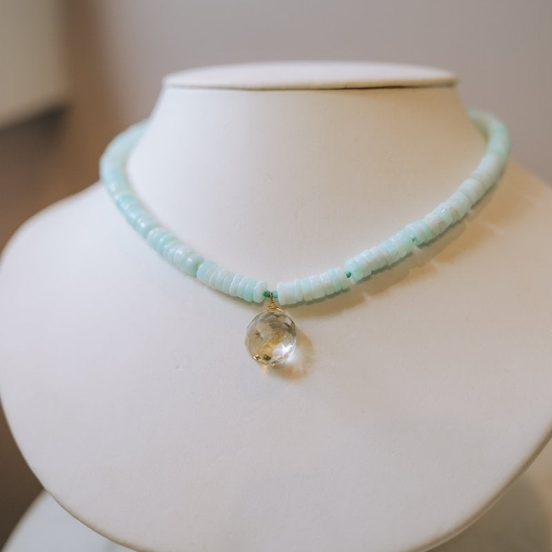 Blue Opal Heishi Gemstone Necklace w Large Lemon QuartzBeth ZinkNECKLACES