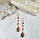 Champagne Quartz & Garnet Drop Gold #1530James & JezebelleEARRINGS