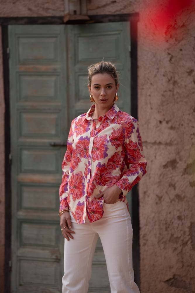 Chelsea printed cotton shirt in Peony redCHOKLATE PARISblouse