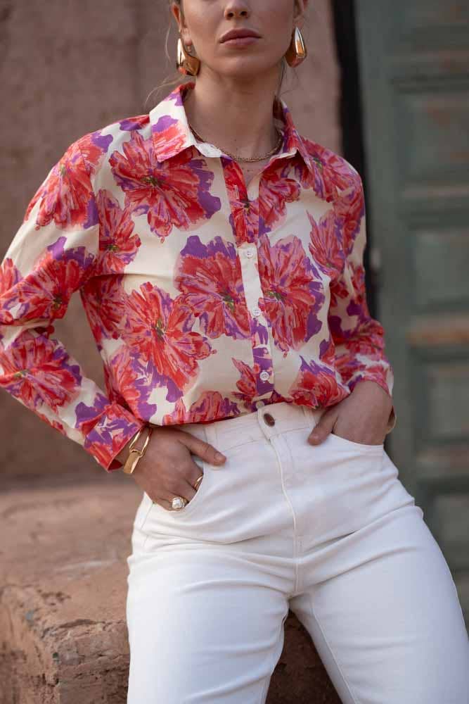 Chelsea printed cotton shirt in Peony redCHOKLATE PARISblouse