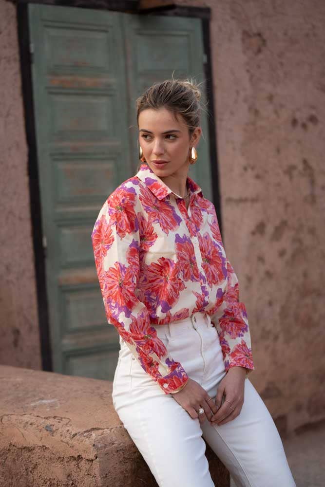 Chelsea printed cotton shirt in Peony redCHOKLATE PARISblouse