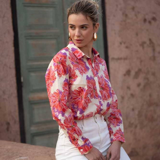 Chelsea printed cotton shirt in Peony redCHOKLATE PARISblouse