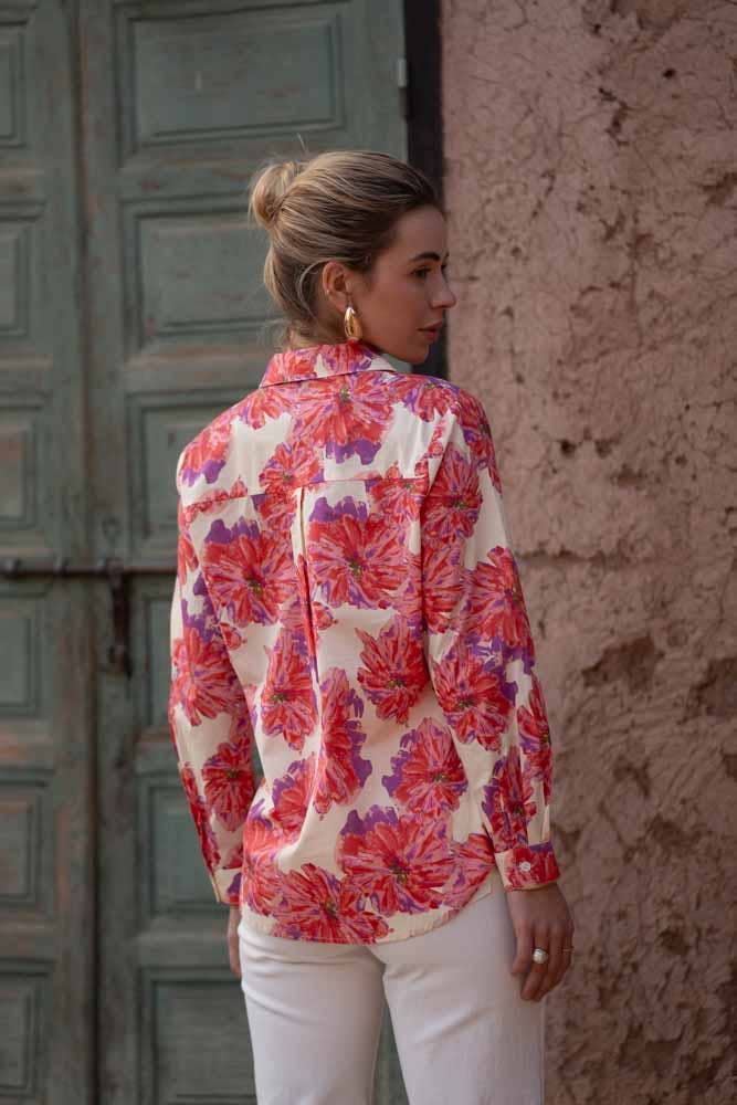 Chelsea printed cotton shirt in Peony redCHOKLATE PARISblouse