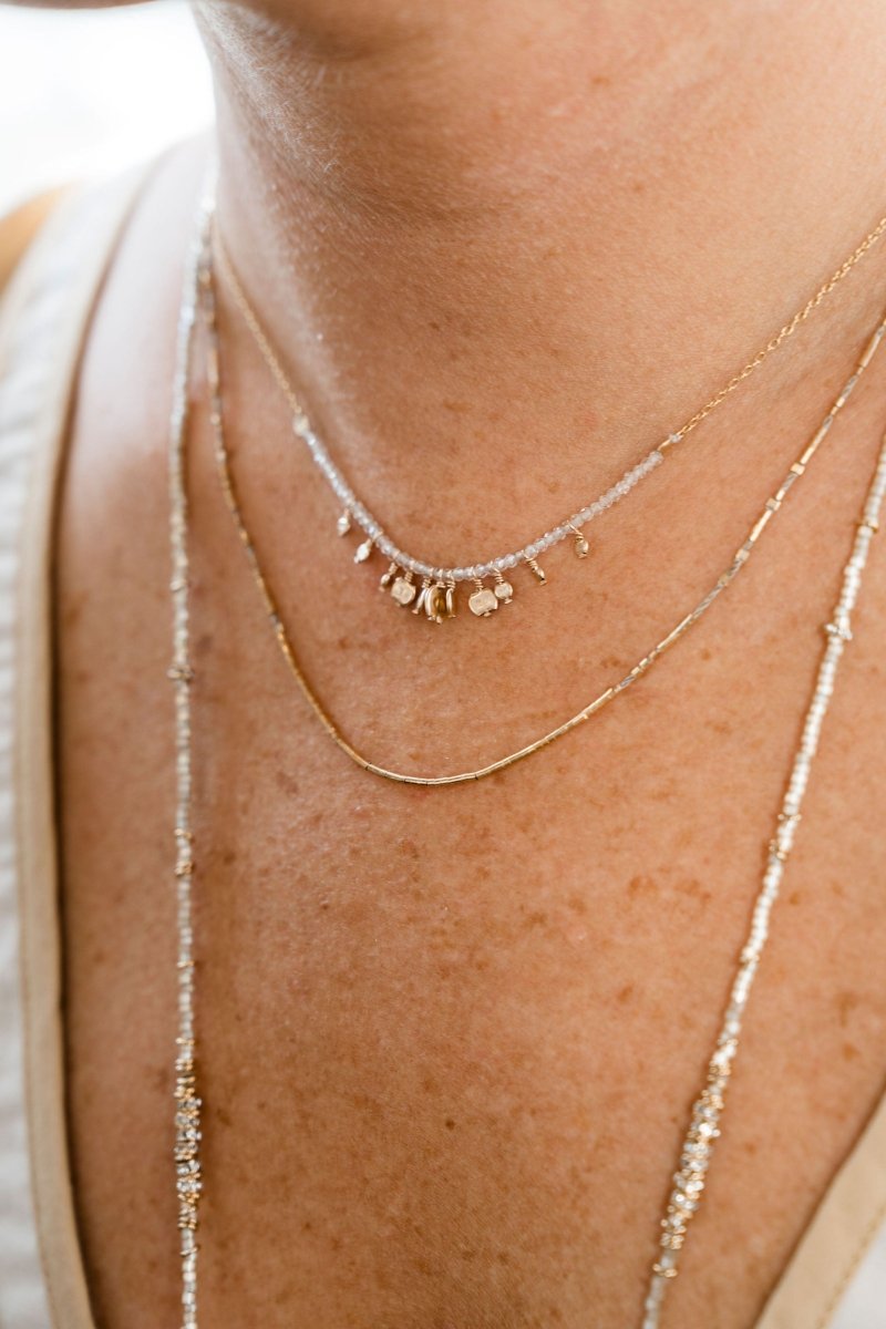 Cluster of White Topaz Necklace with CharmsILDNECKLACES