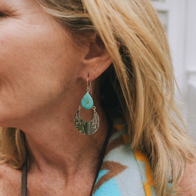 Earrings - Turquoise And Embossed SilverRare FindsEARRINGS